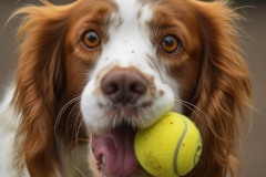 Brown-white-spaniel-with-a-ball